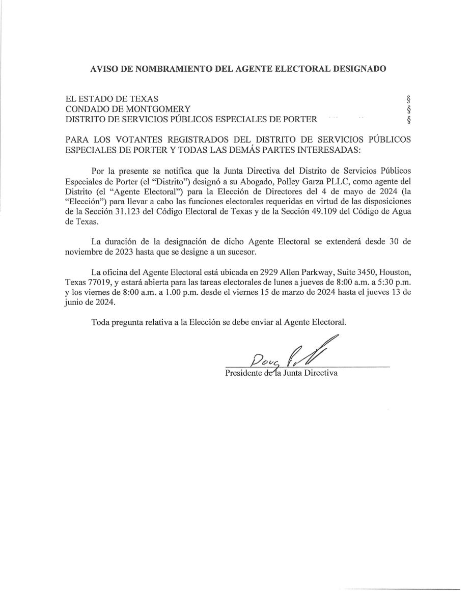 Notice of Appointment of Designated Election Agent Spanish