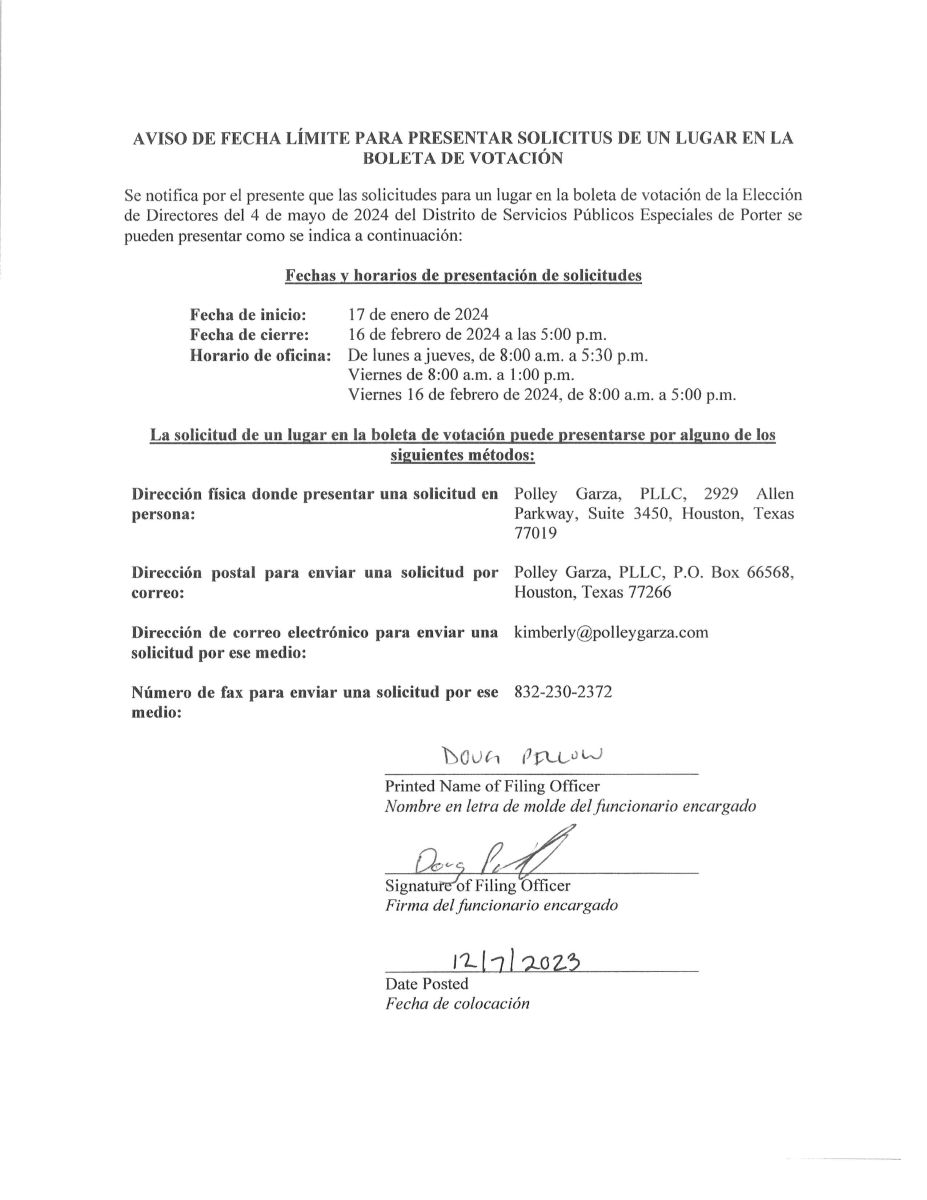 Notice of Deadline to File Application for Ballot Spanish